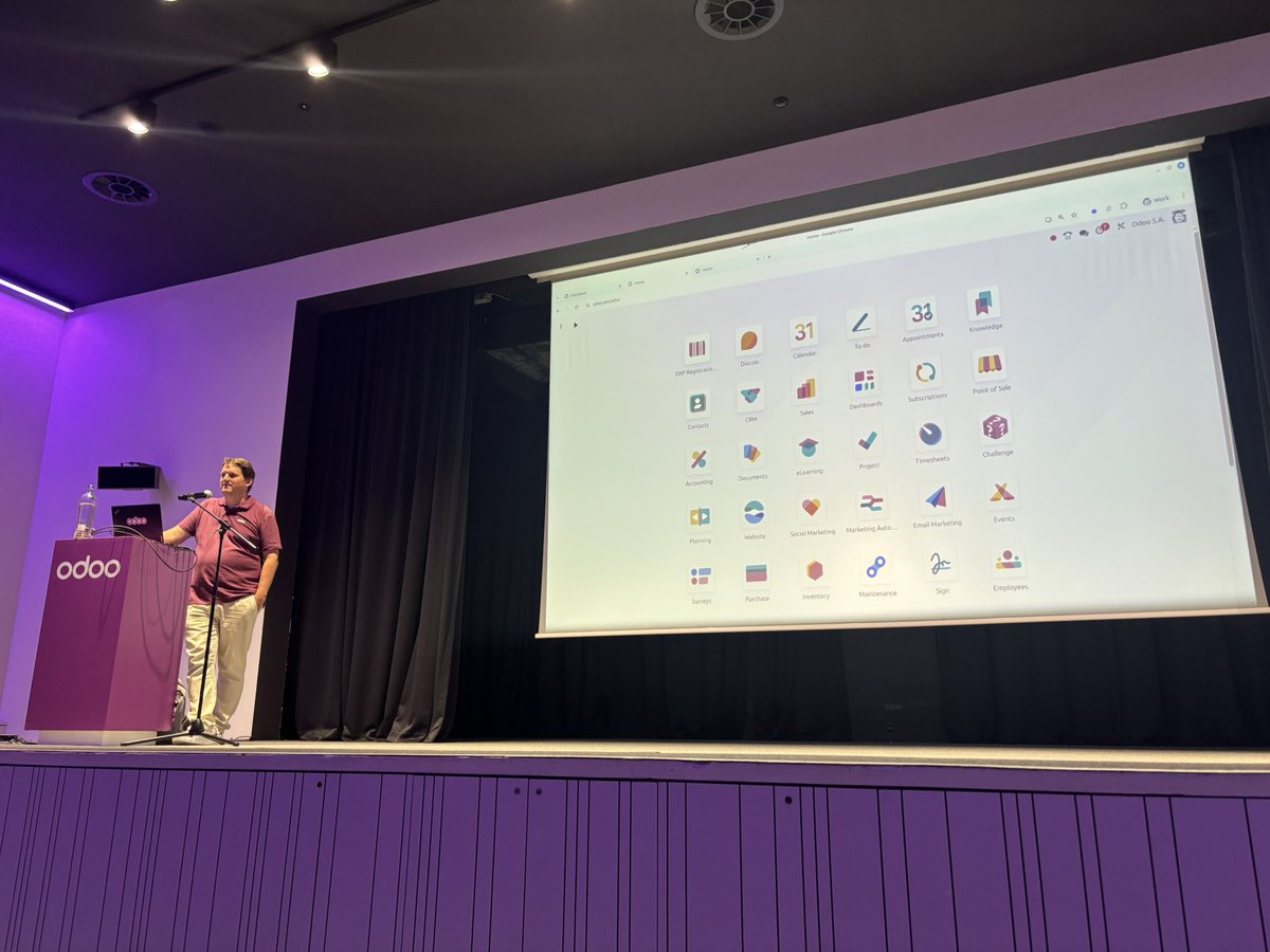 Odoo's tweet photo. “My strategy is to survive. I think there will be only 3 big players in the future and #Odoo will be one of them” 

#OdooExperience @fpodoo https://t.co/yeagptALZL