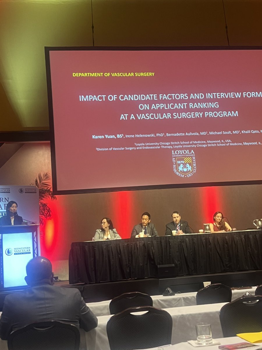 Excellent presentation at #MVSS by star MS4 <a href="/KarenYuan_Med/">Karen Yuan</a> on impacts of interview format on candidate ranking. Look out for her application this year! <a href="/MWVSSociety/">Midwestern Vascular Surgical Society</a> <a href="/LoyolaVascular/">Loyola Vascular Surg</a> <a href="/msoultmd/">Michael Soult</a> <a href="/BAulivolaMD/">Bernadette Aulivola</a>