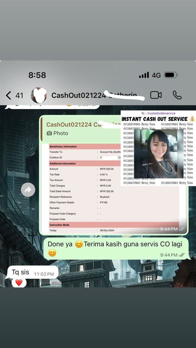 BettySim_93's tweet photo. 🏦 Instant Cash Out Service 🏦 
Terima kasih yang Percaya Saya dan guna Servis Cash Out 😊

https://t.co/MGMxYgrQg4

#instantcashout #cashout #paylater #Spay #SPayLater #grab #GrabPayLater #Boost #BoostPayFlex #creditcard #提现金 #sarawakpay #rytpaylater https://t.co/JscAAPkOEk