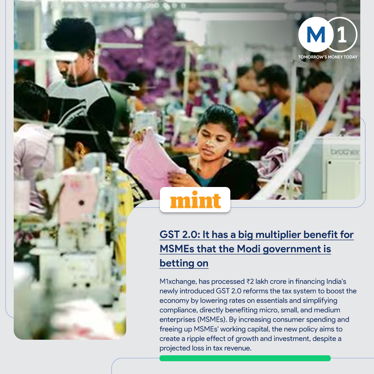 M1xchange's tweet image. This week on #M1xchange Weekly Wrap:
1️⃣ GST 2.0 to boost #MSMEs
2️⃣ AI for credit access & growth
3️⃣ RBI’s new rules for payment aggregators
4️⃣ Lower GST to drive MSME demand
#TradeFinance #Fintech #WeeklyWrap #BusinessGrowth #GSTReforms #RBI