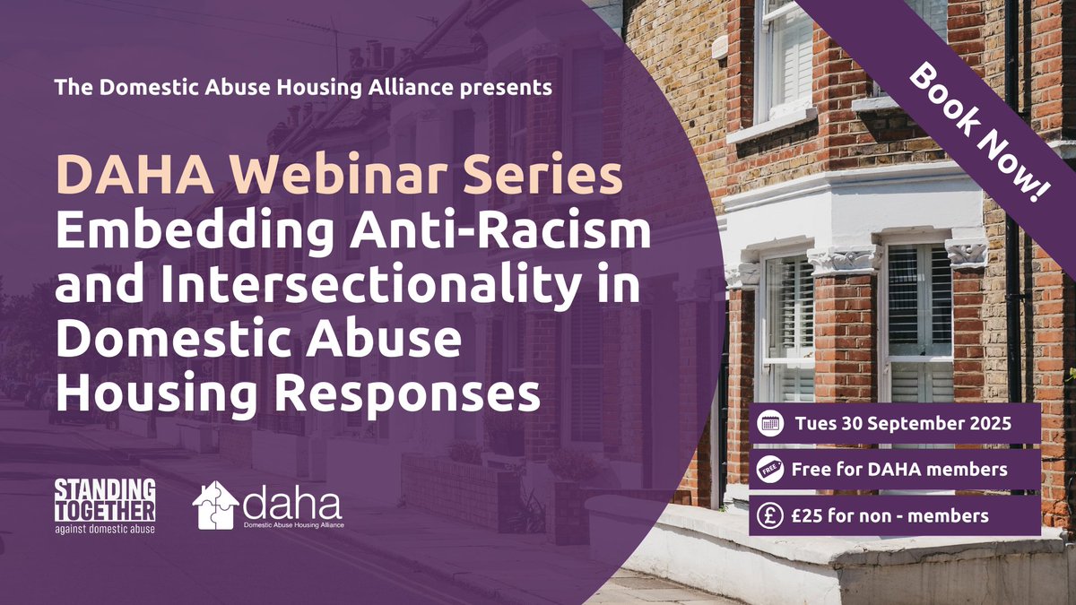 Domestic abuse affects people from all walks of life, but not everyone has equal access to safe housing and support.

Join us on 30 Sept, for a webinar, to explore how anti-racist, intersectional housing responses can save lives.
Register: bit.ly/4nD94Jg

#DomesticAbuse