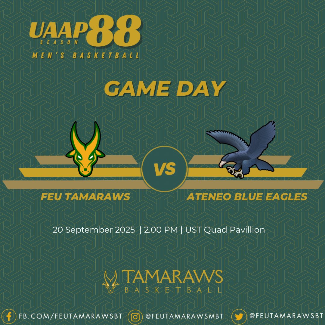 FEUTamarawsBT's tweet photo. GAME DAY #1

The U-16 Baby Tams kick off their Season 88 campaign against the Ateneo Blue Eaglets at 8:30 AM tomorrow, followed by the Tamaraws facing the Ateneo Blue Eagles at 2:00 PM.

Both games will be held at the UST Quadricentennial Pavilion, España, Manila. https://t.co/eL3EJges6V