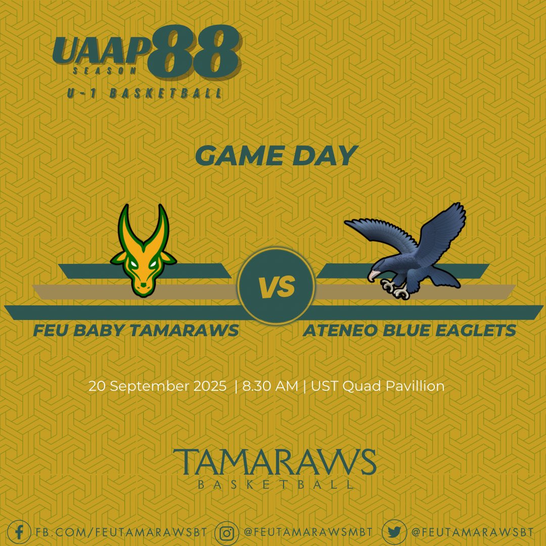 FEUTamarawsBT's tweet photo. GAME DAY #1

The U-16 Baby Tams kick off their Season 88 campaign against the Ateneo Blue Eaglets at 8:30 AM tomorrow, followed by the Tamaraws facing the Ateneo Blue Eagles at 2:00 PM.

Both games will be held at the UST Quadricentennial Pavilion, España, Manila. https://t.co/eL3EJges6V