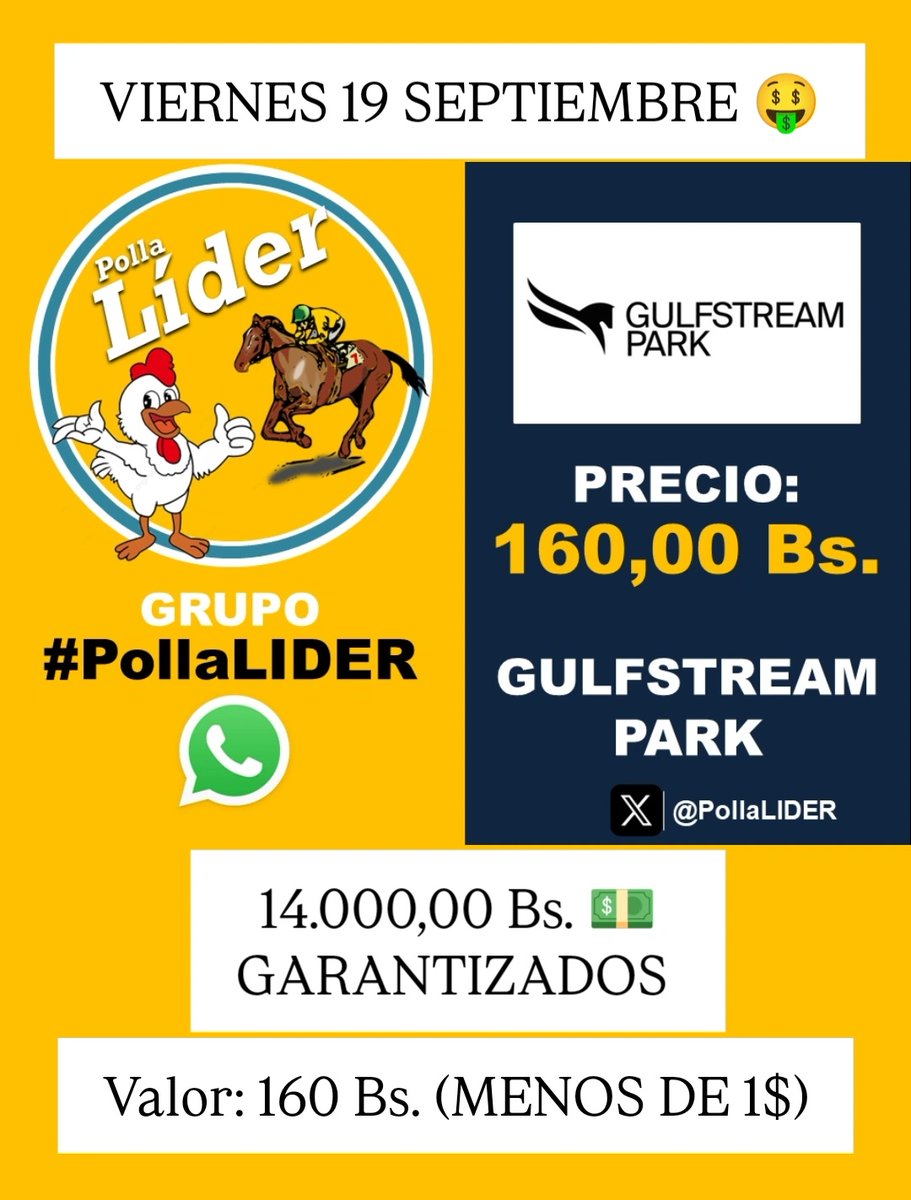 🚨 HOY VIERNES HAY POLLA EN GULFSTREAM PARK!!!! 🤑🐔🏇💵🔥