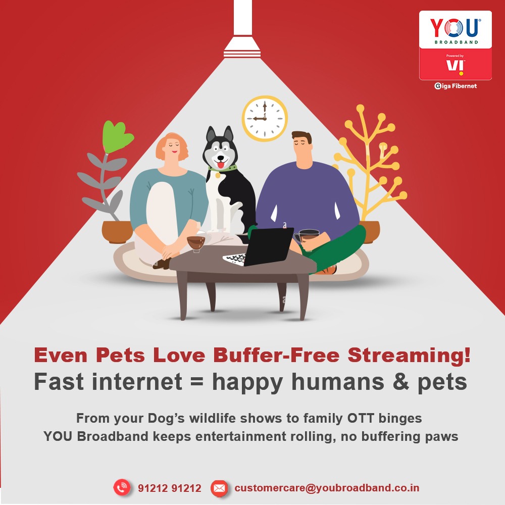 youbroadband's tweet image. With YOU Broadband, every moment is smoother – whether it’s your pet’s favorite wildlife show or your family’s OTT binge night.
Fast internet = happy humans + wagging tails! 💻✨
#YouBroadband #BufferFreeStreaming #FastInternet #HappyHumansHappyPets #HighSpeedInternet