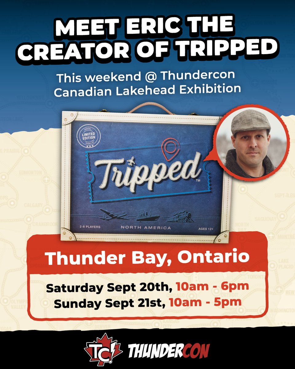 Exciting news! 
Meet Eric, creator of Tripped this weekend at Thundercon in Thunder Bay!
📍 Check Thundercon out 👉 thundercon.ca/exhibitors
Play Tripped at Thundercon:
 👉 Sat, Sept 20th: thundercon.ca/event/tripped-…
 👉 Sun, Sept 21st: thundercon.ca/event/tripped-…
Don’t miss it!