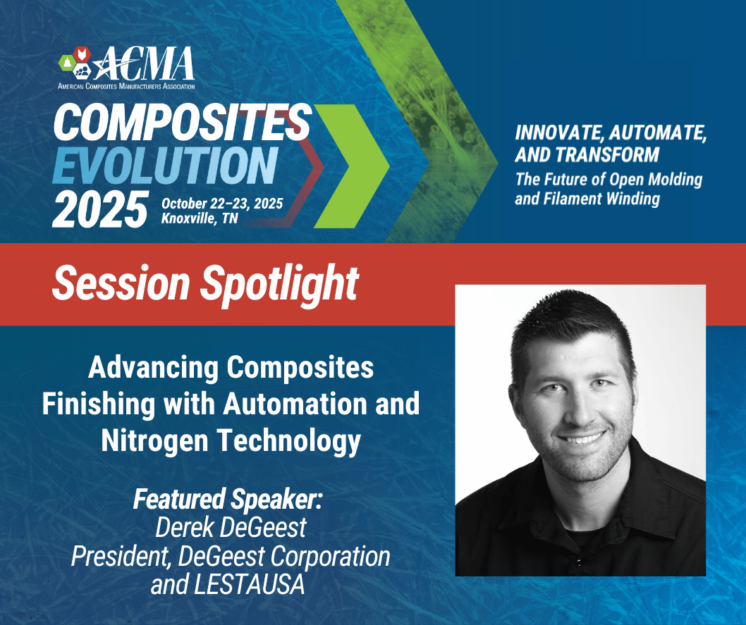 ✨ Session Spotlight: Advancing Composites Finishing with Automation and Nitrogen Technology
 🎤 Speaker: Derek DeGeest, President, DeGeest Corporation and LestaUSA Self-Learning Painting &amp; Finishing Robots
Learn more about CE25 &amp; register now &gt;&gt; hubs.la/Q03K5h9K0