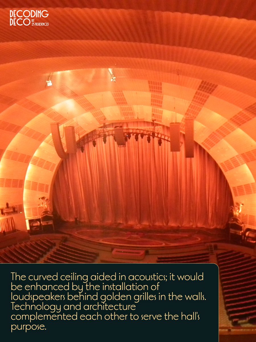 DecodingDeco's tweet image. While hosting grand performances, too. Elegant curves built for sound, golden grilles hiding technology, the whole placed shimmering with Deco drama.

[Artdeco, New York, Architecture, Modern heritage, Urban History, Modernism, Details, Decode Deco, Decoding Deco]