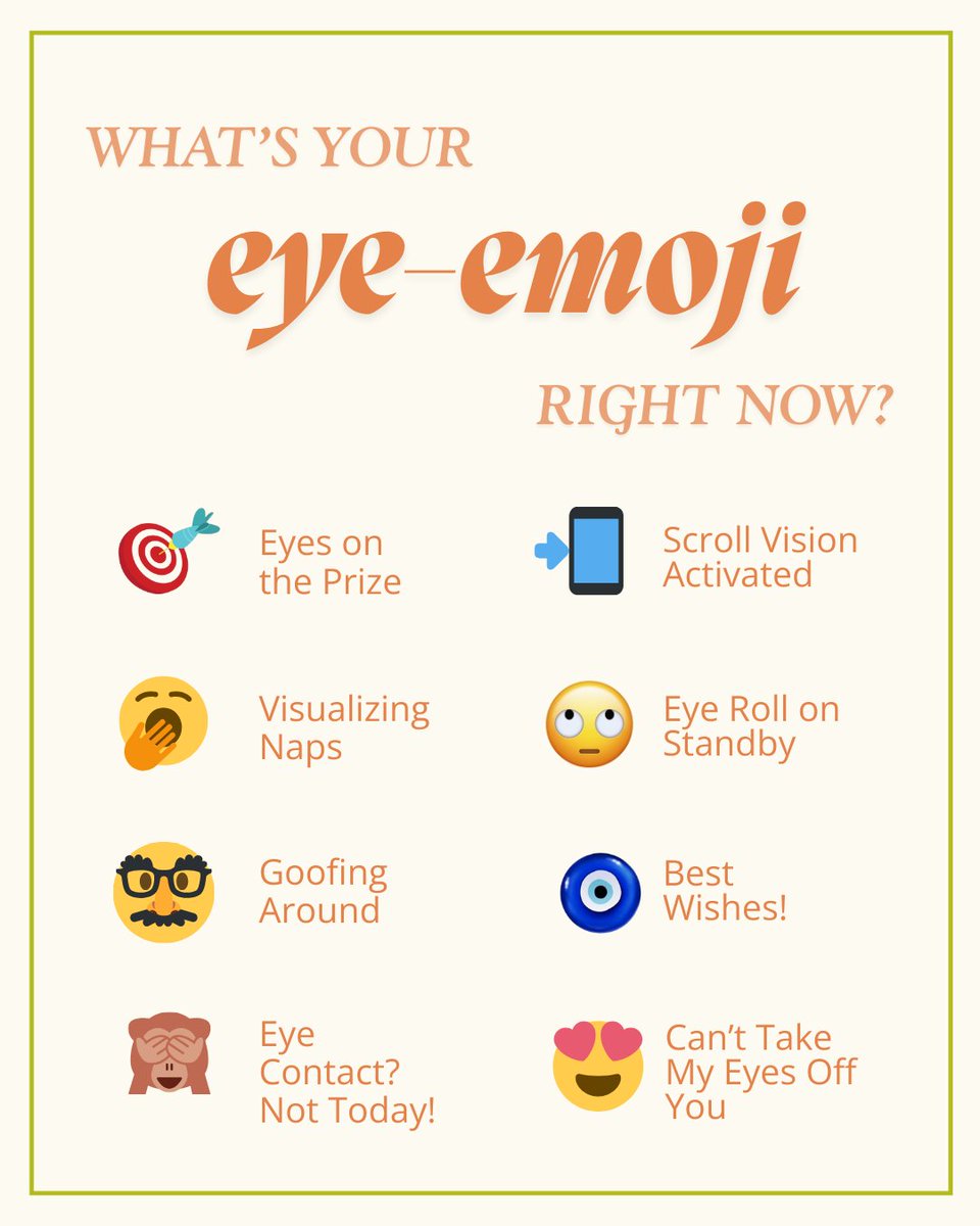 👁️They say eyes are the windows to the soul!✨

What eye-related emoji best captures how you’re feeling today?

Drop your emoji in the comments below and let’s spread some good vibes! 💫Your eyes are our passion, and we’re eager to see! 👀
