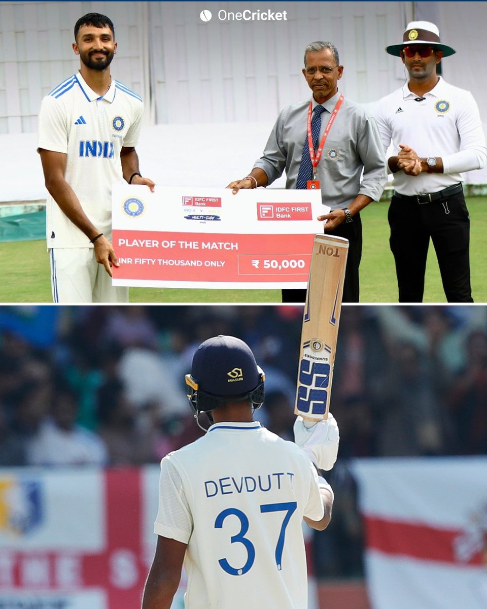 OneCricketApp's tweet image. Devdutt Padikkal was named Player of the Match in the first unofficial Test against Australia A for his magnificent 150-run knock.

#DevduttPadikkal #INDAvsAUSA #Cricket #TeamIndia