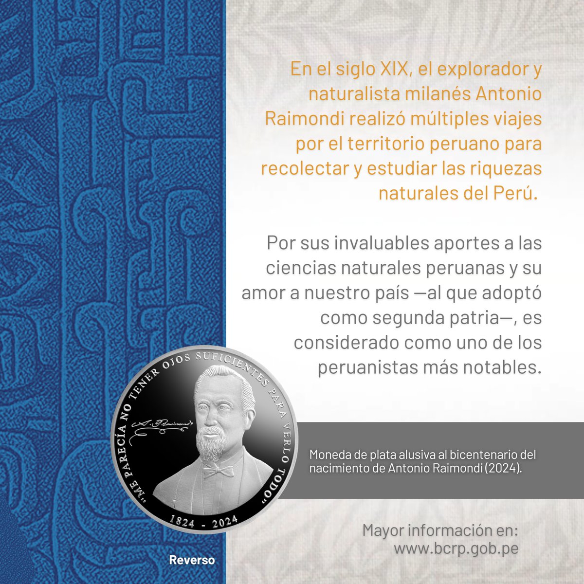 Hoy recordamos que un día como hoy nació Antonio Raimondi, gran referente en el estudio de la geografía y biodiversidad del país.