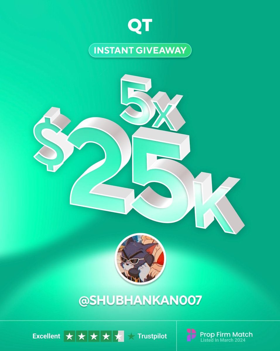 Giving away 5 x $25K accounts, sponsored by none other than <a href="/AlexQuantTekel/">Alex</a> 🙌

To Participate, follow the rules below 👇

1. Follow <a href="/Shubhankan007/">Shubhankan Tiwary</a>, <a href="/AlexQuantTekel/">Alex</a>, <a href="/JamesQuantTekel/">James</a> &amp; <a href="/QtFunded/">QT | FUNDED</a> 

2. Register on QT Funded using the link below:👇qtfunded.quanttekel.com/ref/4522/

3. Like