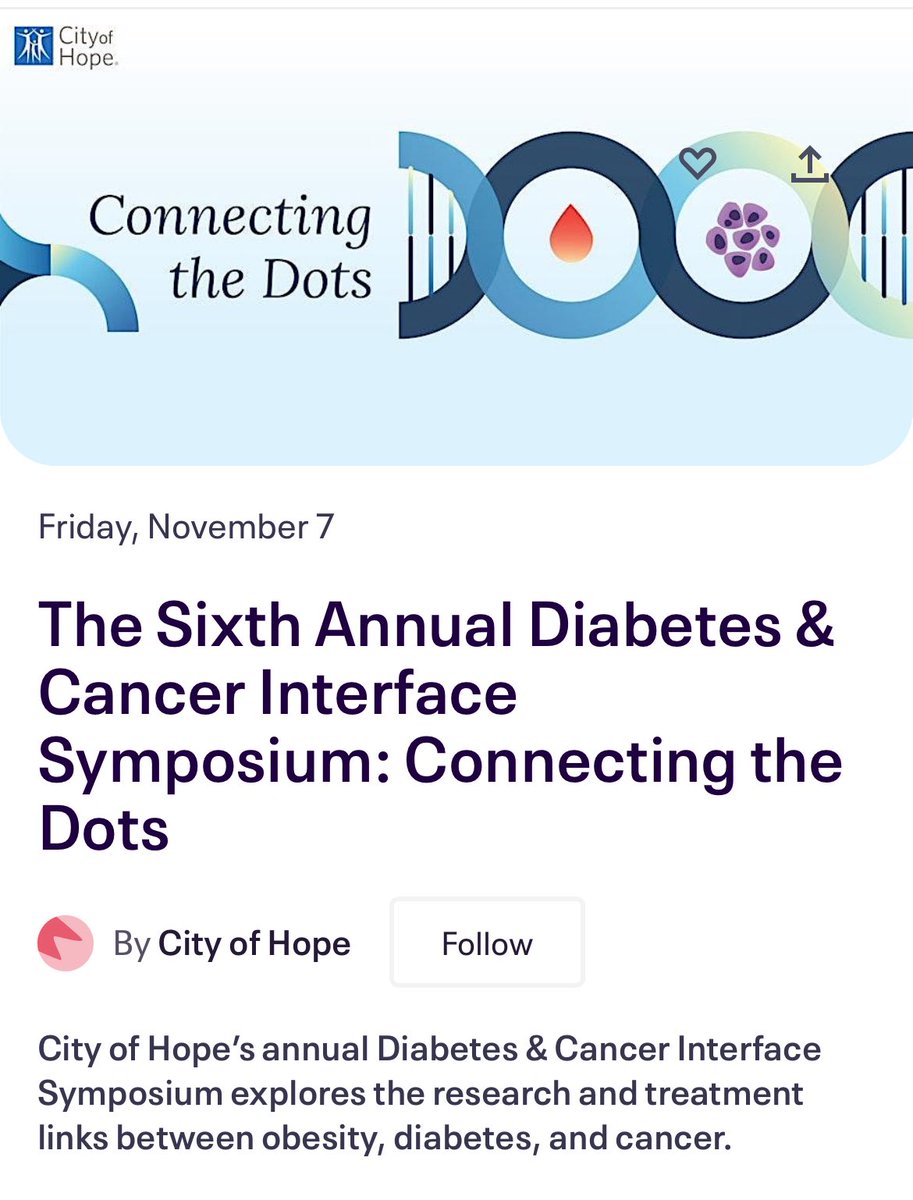 Grateful for the opportunity to speak at this year’s symposium on diabetes and cancer with <a href="/cityofhope/">City of Hope</a>.  Virtual meeting, registration link below #ConnectingTheDots
<a href="/CharlesMBrenner/">Charles Brenner, PhD</a>