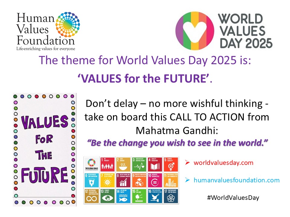 World Values Day on 16 October is a great opportunity for each of us to take personal responsibility in creating a better world.

Don't wait for others!

Help improve society!

&gt; Take ACTION - join in: worldvaluesday.com

#WorldValuesDay