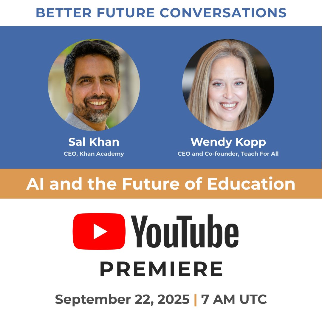 TeachForAll's tweet image. Our Better Future Conversation on AI + the Future of Education sparked powerful insights from across our global community🌍

Missed it live? Join the YouTube Watch Party on Sept 22 (3PM GMT+8 | 10AM EAT | 7AM UTC) ✨

🔗 Save your spot: youtube.com/watch?v=gDmnlb…