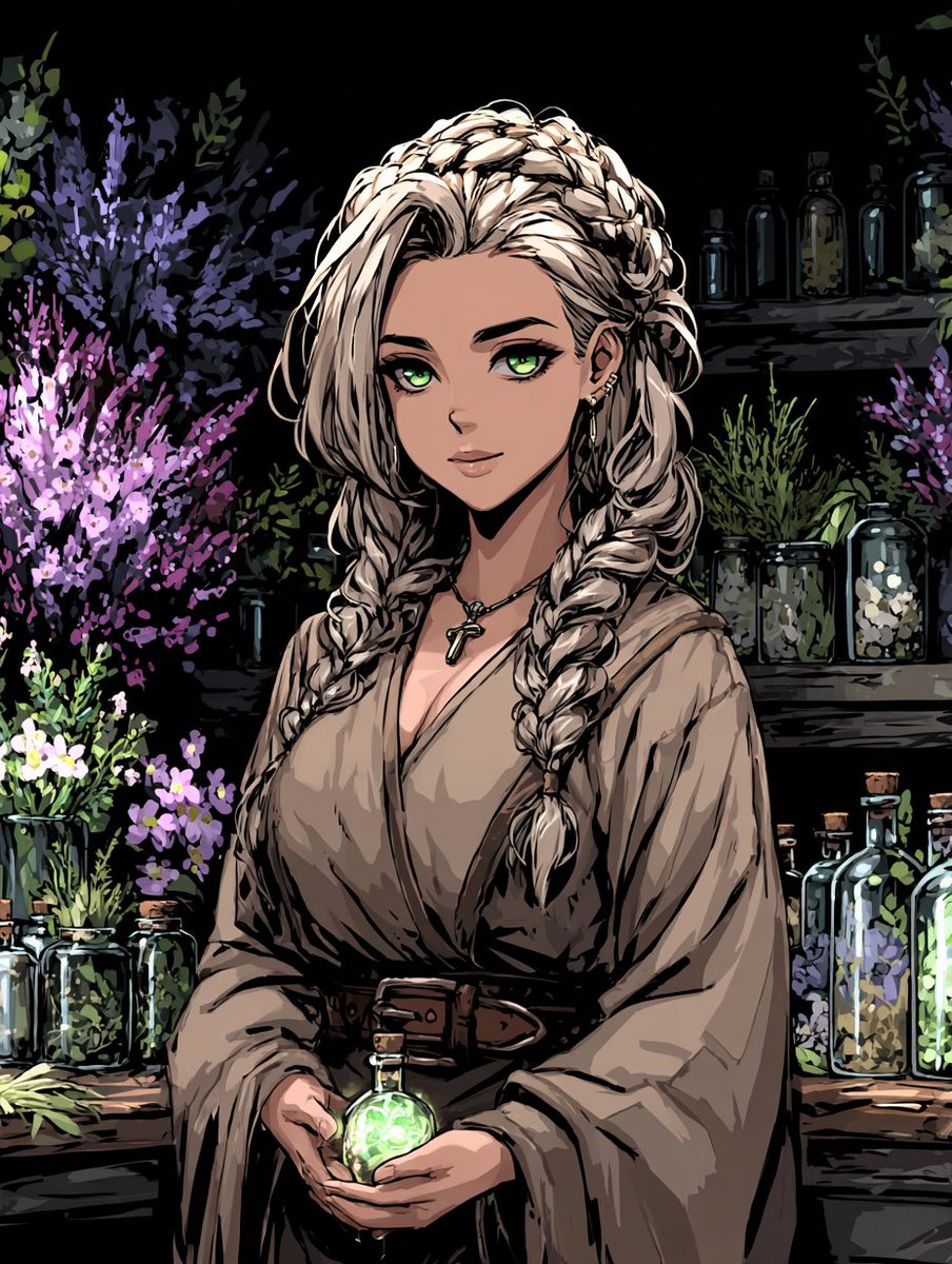 gurniaiart's tweet image. NPC for your DnD game --
Fellina Miradel — Druid (Herbalist) / Healer
Herbalist who can heal and work with poisons. Not a combat class, but very useful.
#gurniaiart #AIArt #Druid #AIイラスト #AIgirl #midjourney #AIArtwork #digitalartwork #aiGallery #DnDcharacter #dnd