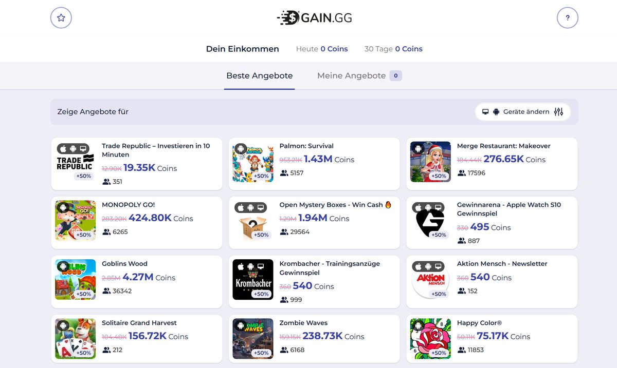 We are excited to announce the addition of the brand new Prime Earn wall on GAIN.GG!

Prime Earn has great offers for users in US and DE, and to kick things off, we have activated a 50% bonus lasting the entire weekend!

Check it out: gain.gg/earn/primeearn
