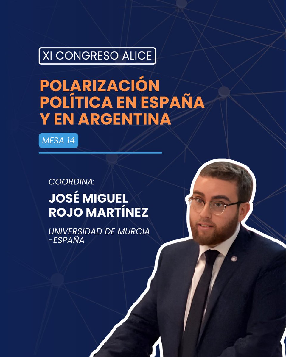 #Mesa14 – Polarización política en España y en Argentina.
#XICongresoALICE 🗓️ 24-26.09.2025 | Granada, España.
Coordina <a href="/derjota/">José Miguel Rojo Martínez</a>  (<a href="/UMU/">Universidad Murcia</a> – España).
Un análisis comparado sobre polarización, ciudadanía y comunicación política.