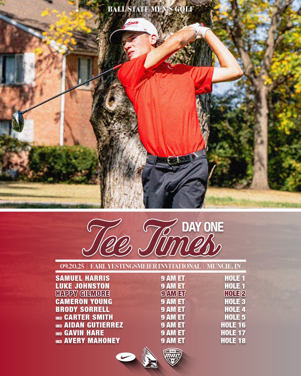Ball State Men’s Golf (@ballstatemgolf) on Twitter photo We hit the tees at <a href="/DCC_Muncie/">DelawareCountryClub</a> with a shotgun start at 9am today! The E.Y. Invite is underway! ⛳️
📰: PREVIEW tinyurl.com/3x4rm4hp
📊: LIVE SCORING tinyurl.com/4n9526hn We hit the tees at <a href="/DCC_Muncie/">DelawareCountryClub</a> with a shotgun start at 9am today! The E.Y. Invite is underway! ⛳️
📰: PREVIEW tinyurl.com/3x4rm4hp
📊: LIVE SCORING tinyurl.com/4n9526hn