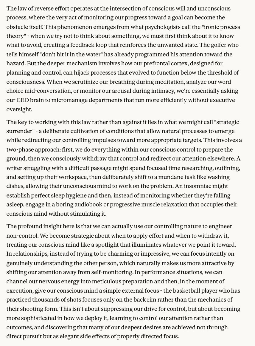 PromptLLM's tweet image. the harder you try to achieve something the more it alludes you.

Master the law of reverse effort