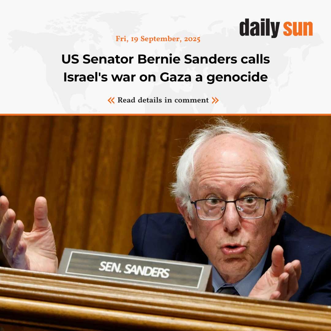 dailysunbd's tweet image. progressive Democratic Senator Bernie Sanders said on Wednesday that Israel is guilty of committing genocide against the Palestinians, reports Middle East Eye.

#DemocraticSenator #BernieSanders #Gaza #genocide #DailySun

daily-sun.com/post/827538