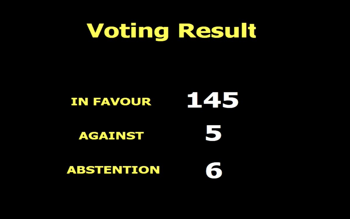 #BREAKING
General Assembly ADOPTS resolution on the participation by the State of Palestine during its eightieth session.

Voting result
In Favor: 145
Against: 5
Abstain: 6