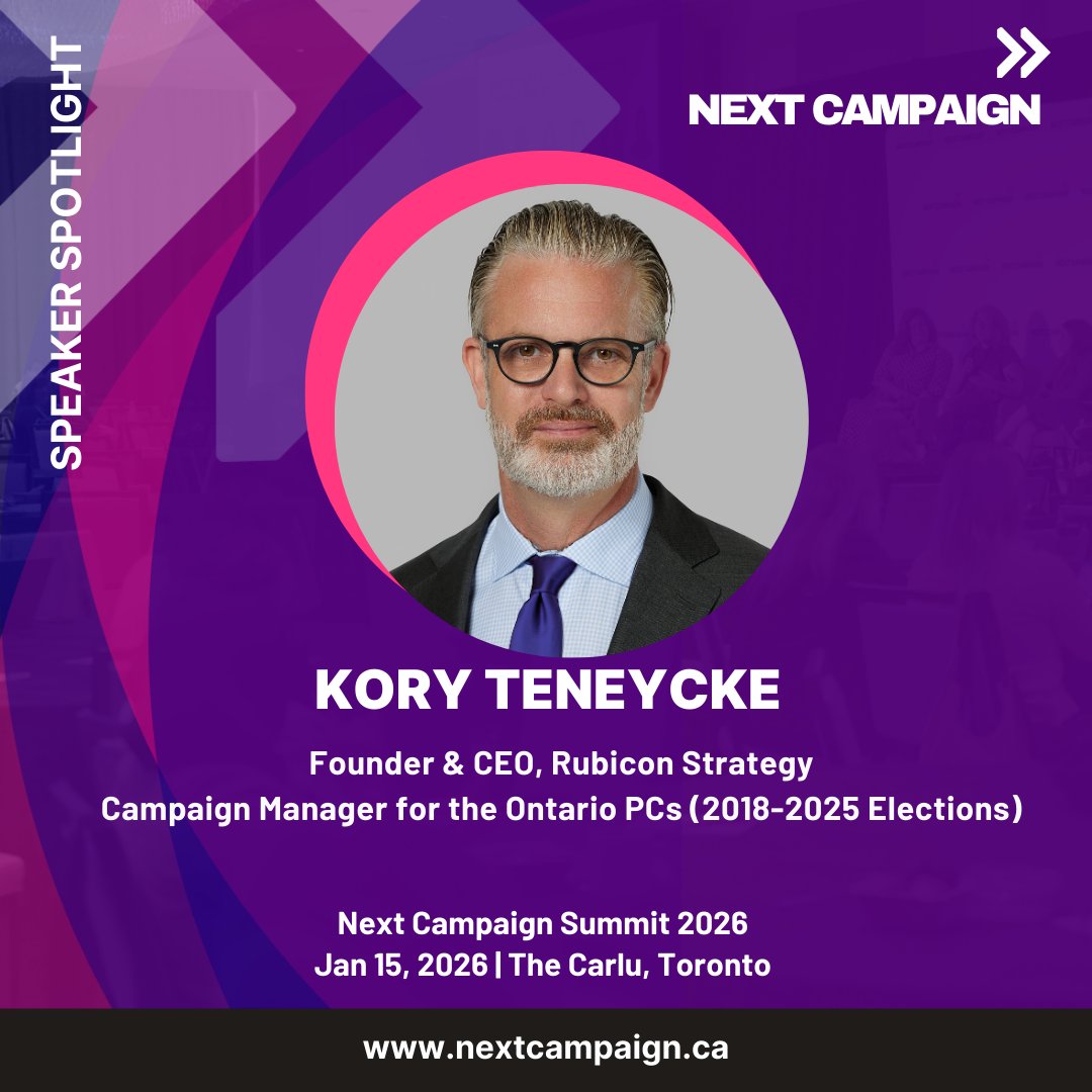 nextcampaign_ca's tweet image. 🎙️ Speaker Announcement 🎙️
We are thrilled to welcome Kory Teneycke to the Next Campaign Summit 2026 stage!
Kory is the Founder & CEO of Rubicon Strategy and served as Campaign Manager for the @OntarioPCParty in the 2018, 2022, and 2025 elections. With 30+ years in politics,…