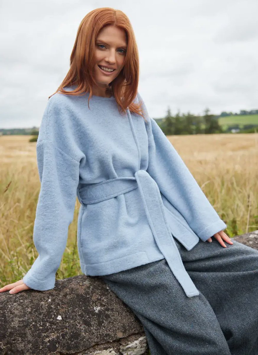 Blarney_Mills's tweet photo. Our Rose Wool Belted Jacket, available in light blue and beige, is made from 100% wool and designed with a flattering silhouette, crew neckline, and handy side pockets. 
#BlarneyWoollenMills #IrishStyle #MadeInIreland #WoolCoat https://t.co/8O2GaZdtuJ