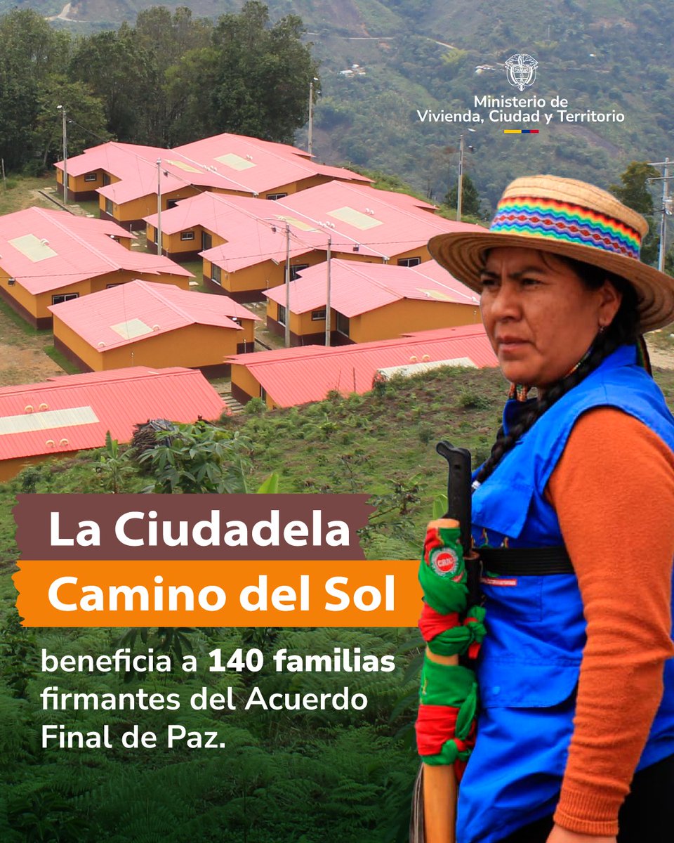 Minvivienda's tweet image. ¡El Gobierno del Presidente @petrogustavo construye hogares para la paz!

En el resguardo indígena San Lorenzo, en Caldono, Cauca, se construyó la Ciudadela Camino del Sol, un proyecto que beneficiará a 140 familias de firmantes del #AcuerdoDePaz.

#ConDignidadCumplimos