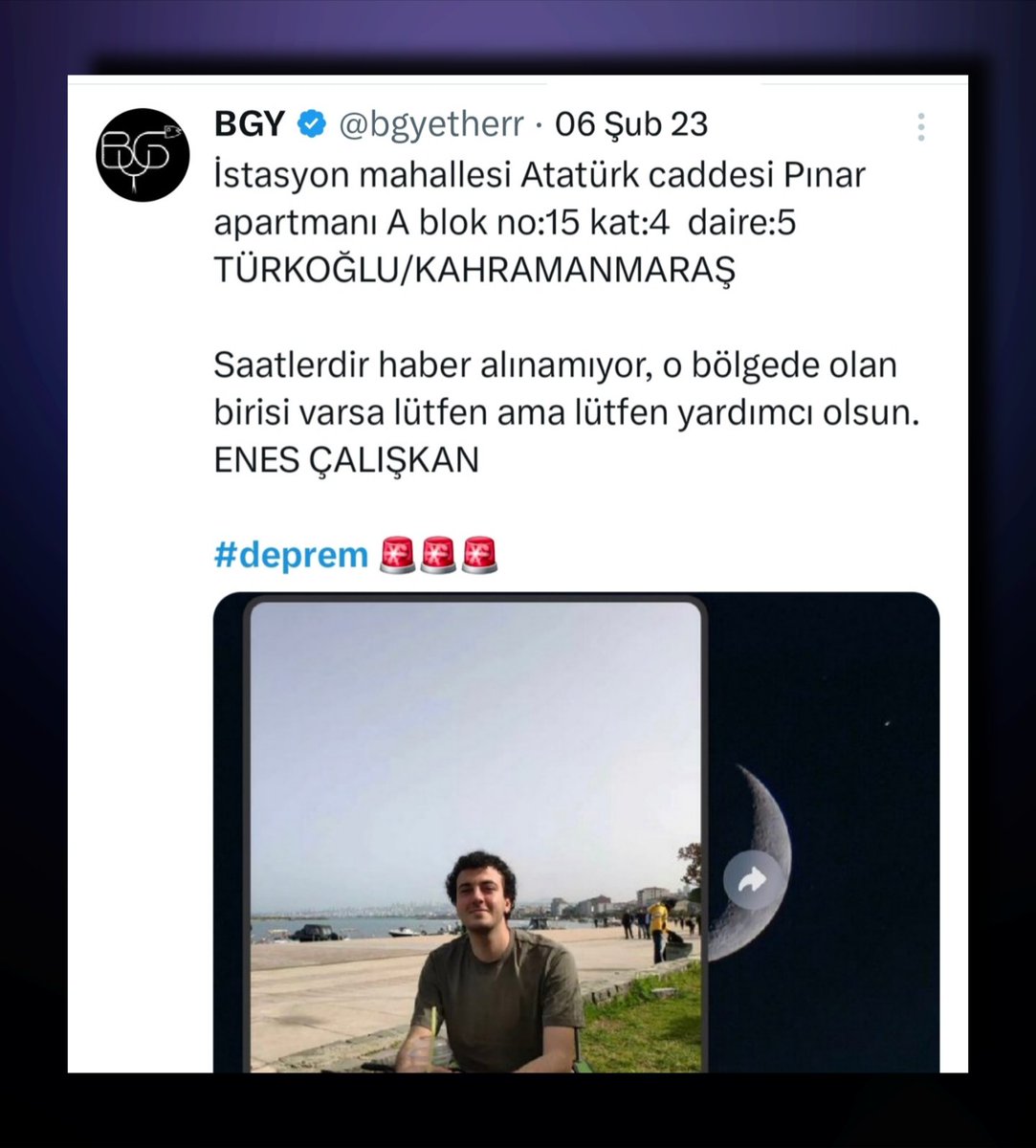 HaberReport's tweet photo. Avukat Enes için adalet arayışı sürüyor.

6 Şubat depremlerinde yıkılan Pınar Apartmanı’nda, avukat Enes Çalışkan’ın da aralarında bulunduğu 13 kişi hayatını kaybetti.

Dava dosyasına giren son bilirkişi raporları, müteahhitten proje müellifine, ustadan işçisine kadar tüm sanıkları “asli kusurlu” olarak gösterdi. Ağır ihmal ve kusurlar raporlarla ortaya konuldu.

Ancak tüm bu bulgulara rağmen, 13 kişinin ölümünden sorumlu tutulan sanıklar bugüne kadar tutuklama tedbiri dahi uygulanmadı.