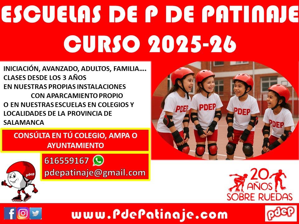 ✅CLASES DE P DE PATINAJE
➡️ En nuestro #CentroDeportivoPDEP
➡️ En la gran mayoría de colegios de Salamanca
➡️ Algunos de los municipios donde damos clase son: Santa Marta, Cabrerizos, Villamayor, Aldeatejada, Nuevo Naharros, Aldearrubia, Peñasolana...
#PatinaYDisfruta