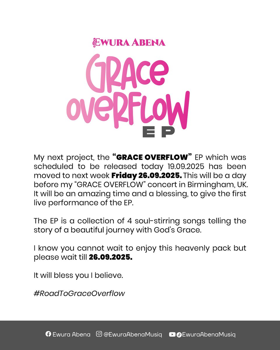 EwuraAbenaMusiq's tweet image. I’m sorry for every inconvenience this change of date might have caused but I promise, IT WILL BE WORTH THE WAIT.
#RoadToGraceOverflow