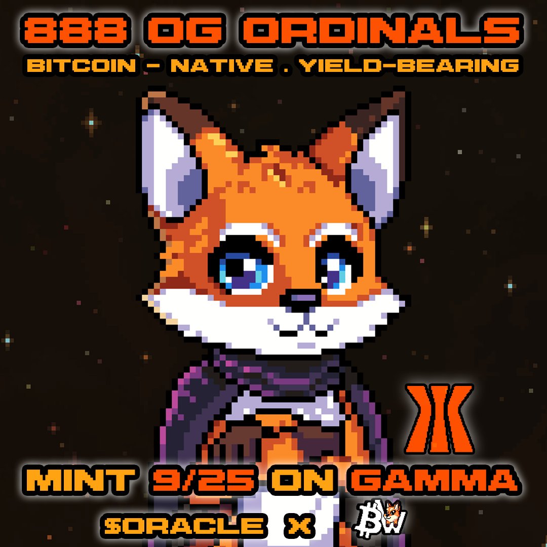Bitcoinworldapp's tweet image. 🔮 888 OG Ordinals (Genesis Prophets) minting 9/25 on @trygamma
⚡ Yield-bearing Ordinals that drip $ORACLE
Want to be among the first Prophets to receive the $ORACLE drop? 👀 Drop your Ordinals addy below 👇
💎 Want WL? → Join Discord
#Bitcoin #Ordinals #BRC20
