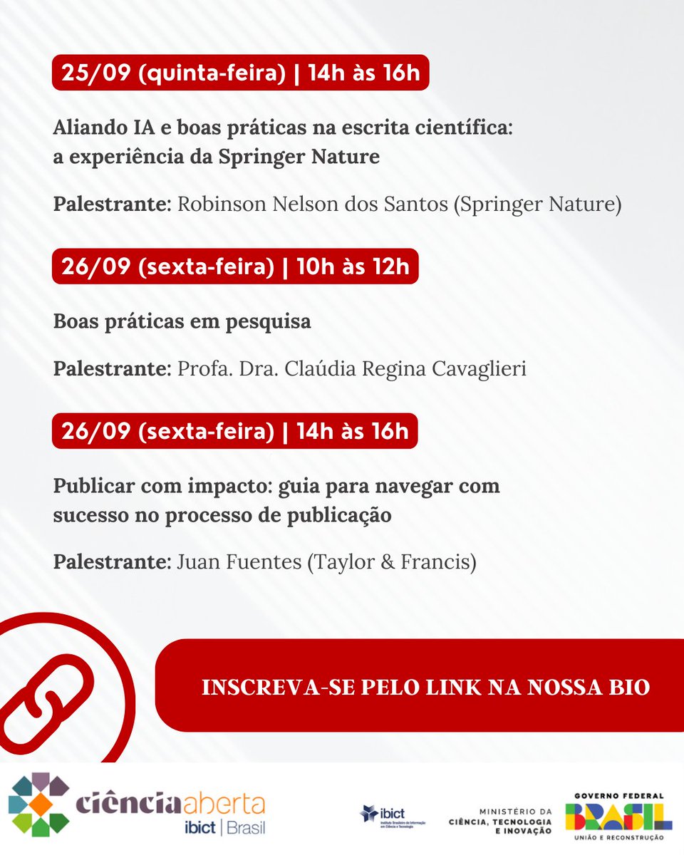 A Universidade Estadual de Campinas promoverá a 4ª Semana de Comunicação e Escrita Científica, entre os dias 23 e 26 de setembro, com transmissão ao vivo pelo canal do Sistema de Bibliotecas da Unicamp (SBU) no YouTube.
Inscreva-se pelo link: sbu.unicamp.br/sbu/unicamp-pr…