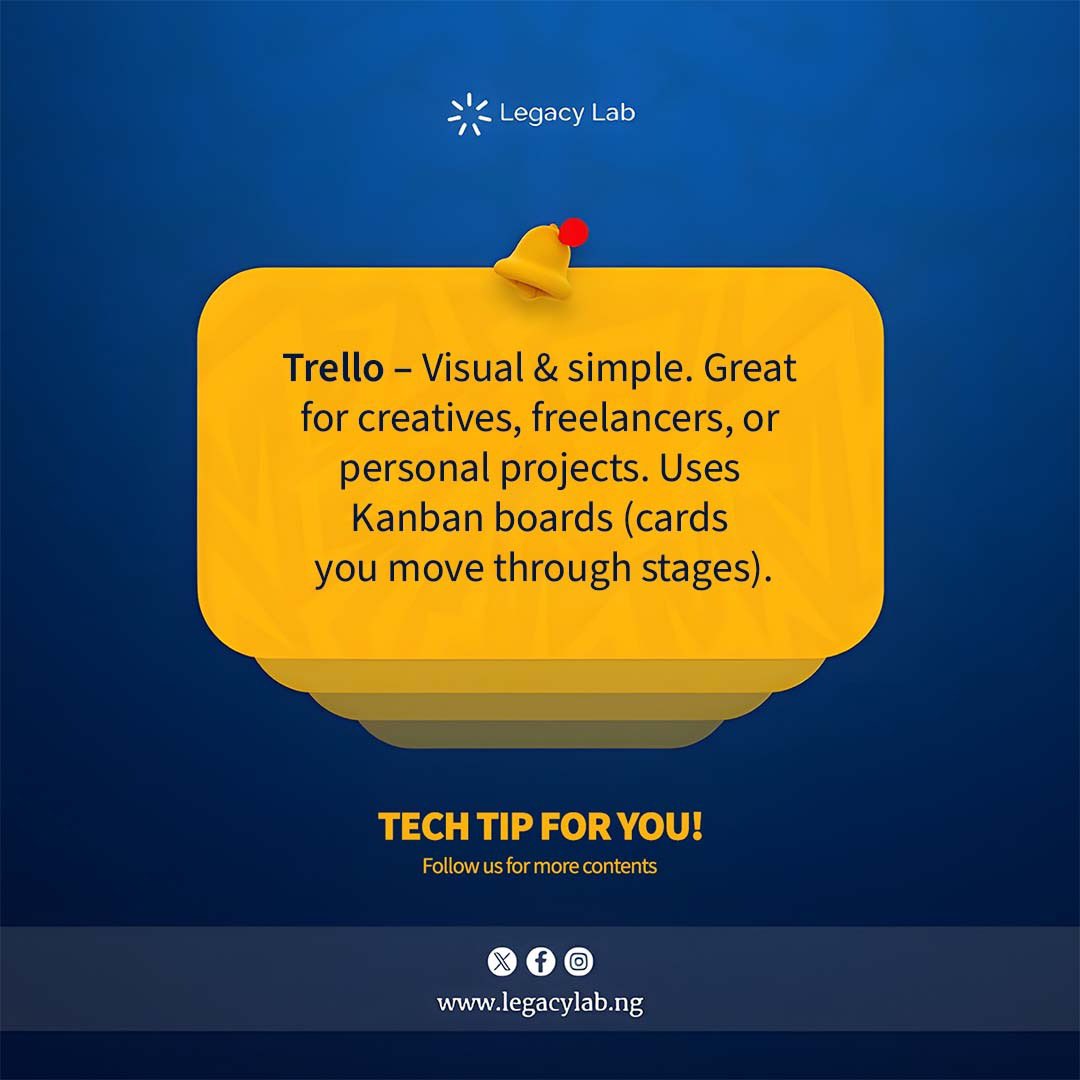 legacylabng's tweet image. Don’t just pick any task manager,choose one that matches your workflow. The right tool should carry your process, not complicate it. make sure it aligns with how you actually work. Productivity is easier when your tools work for you.

#legacylab #fridaytechtips #taskmanagers