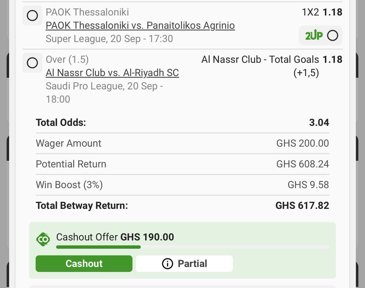 GhanamanTips's tweet image. Rollover Day 1⚽️⚽️

Betway Code - BW12852F9B

200ghs to 617ghs✅✅