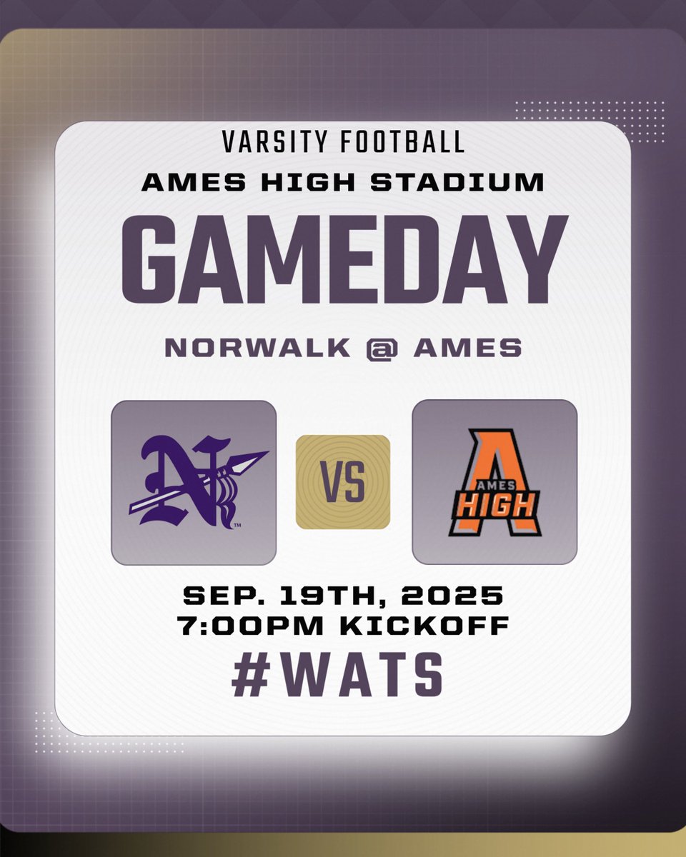 🆚 Ames High 
📍 Ames High Stadium
🕗 7:00pm
🎟️tickets.gobound.com/tickets/events…  
📺 fan.hudl.com/usa/ia/ames/or…

#WATS