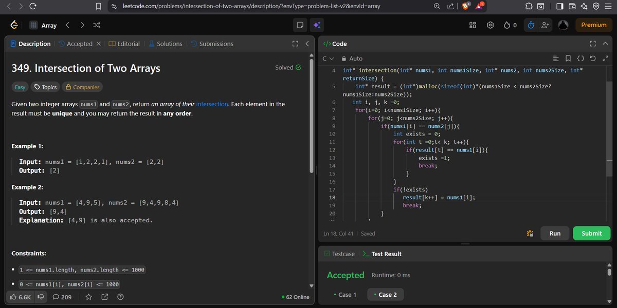 codewithGenZ's tweet image. Day 79🚀: #100daysofcode : #GeeksforGeeks
Today i solved problem on #Leetcode
-Intersection of two Arrays
#C_language #100daysofchallenge #codinglife #LearnInPublic #learnprogramming #programmer #coder #CodingJourney #codewithGenZ #BuildYourself #Hackathon #Genius #ProbSolving