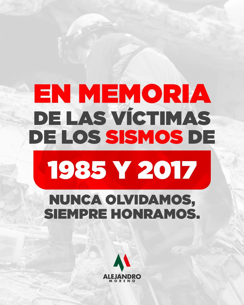Hoy recordamos dos momentos que marcaron la historia de nuestra Patria: los sismos de 1985 y 2017.

El dolor nos golpeó, pero también mostró la grandeza del pueblo de México, que siempre se levanta con valentía y unidad.

Honramos a las víctimas y reconocemos la fuerza de nuestra