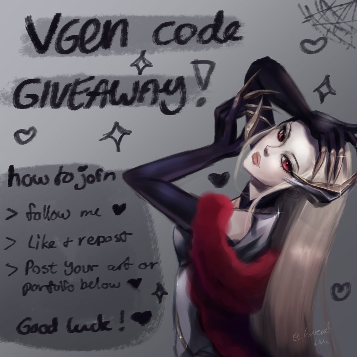 luvcatart's tweet photo. Halloo ♡
Im doing a VGen Code Giveaway <33
I have 1 code!

How to join :P
Follow me
Like and repost ♡
Drop your Art/Portfolio below :D

Ending  September 28th GL!!!

#VGenCode #VGen #VGenCodeGiveaway https://t.co/7uu4CNXNmu