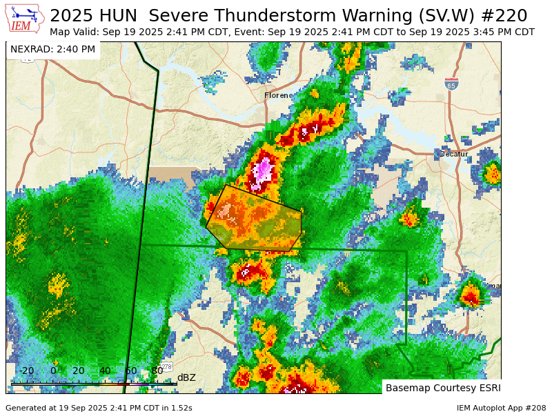 HUN issues Severe Thunderstorm Warning [wind: 60 MPH (RADAR INDICATED), hail: 0.75 IN (RADAR INDICATED)] for Franklin [AL] till Sep 19, 3:45 PM CDT mesonet.agron.iastate.edu/vtec/f/2025-O-…