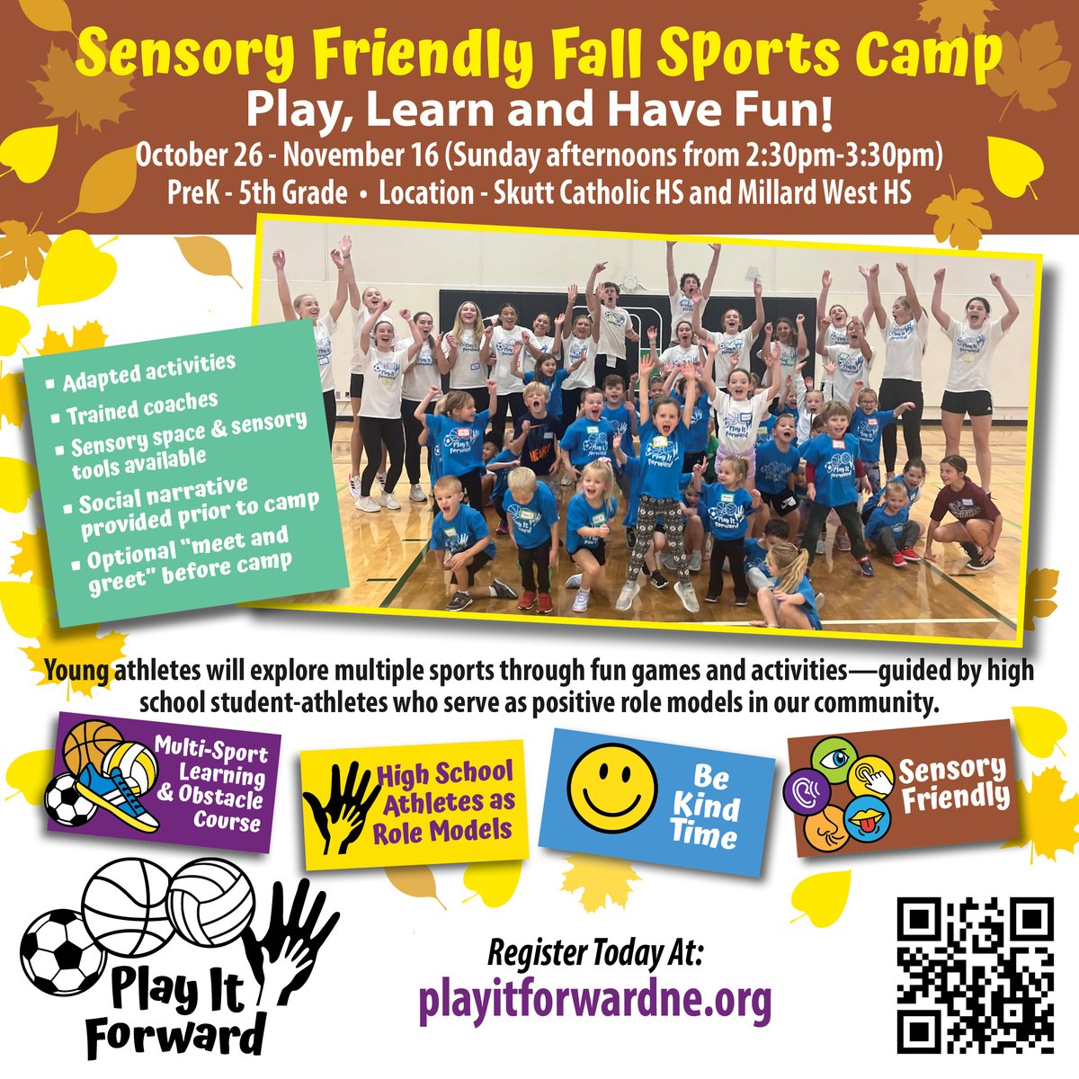 🍂 We’re thrilled to announce our Sensory Friendly Fall Sports Camps! ⚽🏀🏐

These welcoming sessions are designed so every young athlete can have fun, build confidence, and feel supported.

Campers will enjoy:
✅ Basketball, Soccer &amp; Volleyball
✅ Obstacle Course &amp; Agility