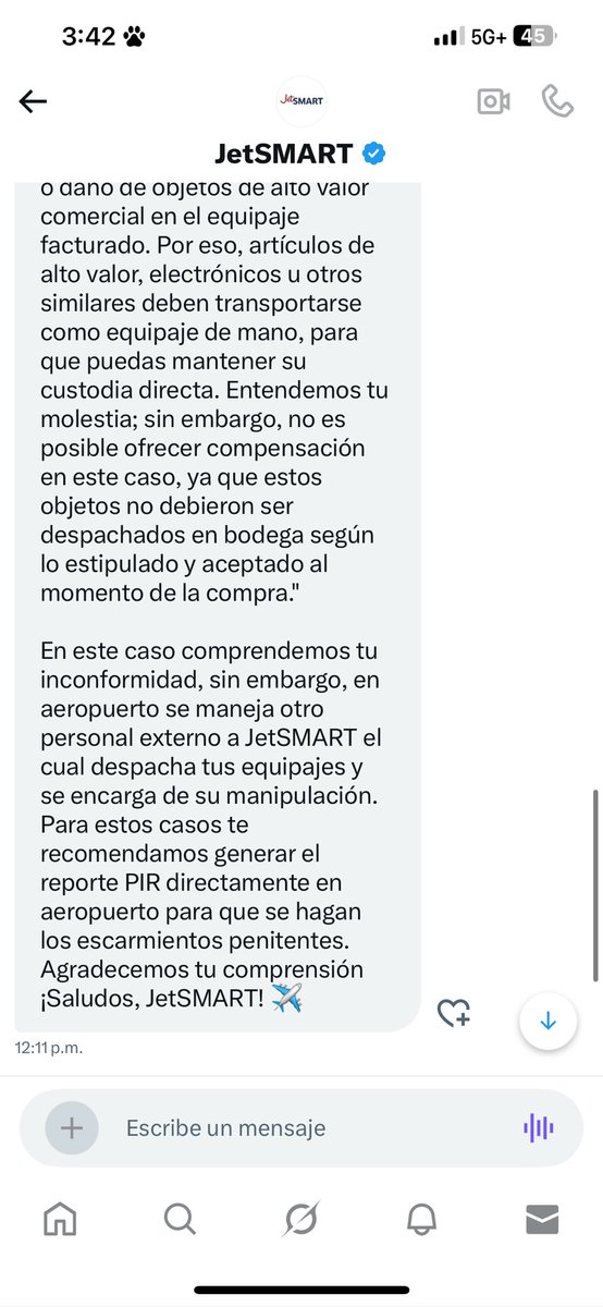 ToGuccivilla's tweet photo. @VuelaJetSMART según lo que me escribieron por interno , entonces si nos roban las pertenencia cuando escogemos su aerolínea simplemente sus empleados pueden robar y no pasa nada ! Entonces somos muy de malas de que bajo su mando roben pertenencias quienes se encargan de la malet https://t.co/P91pevWNxR