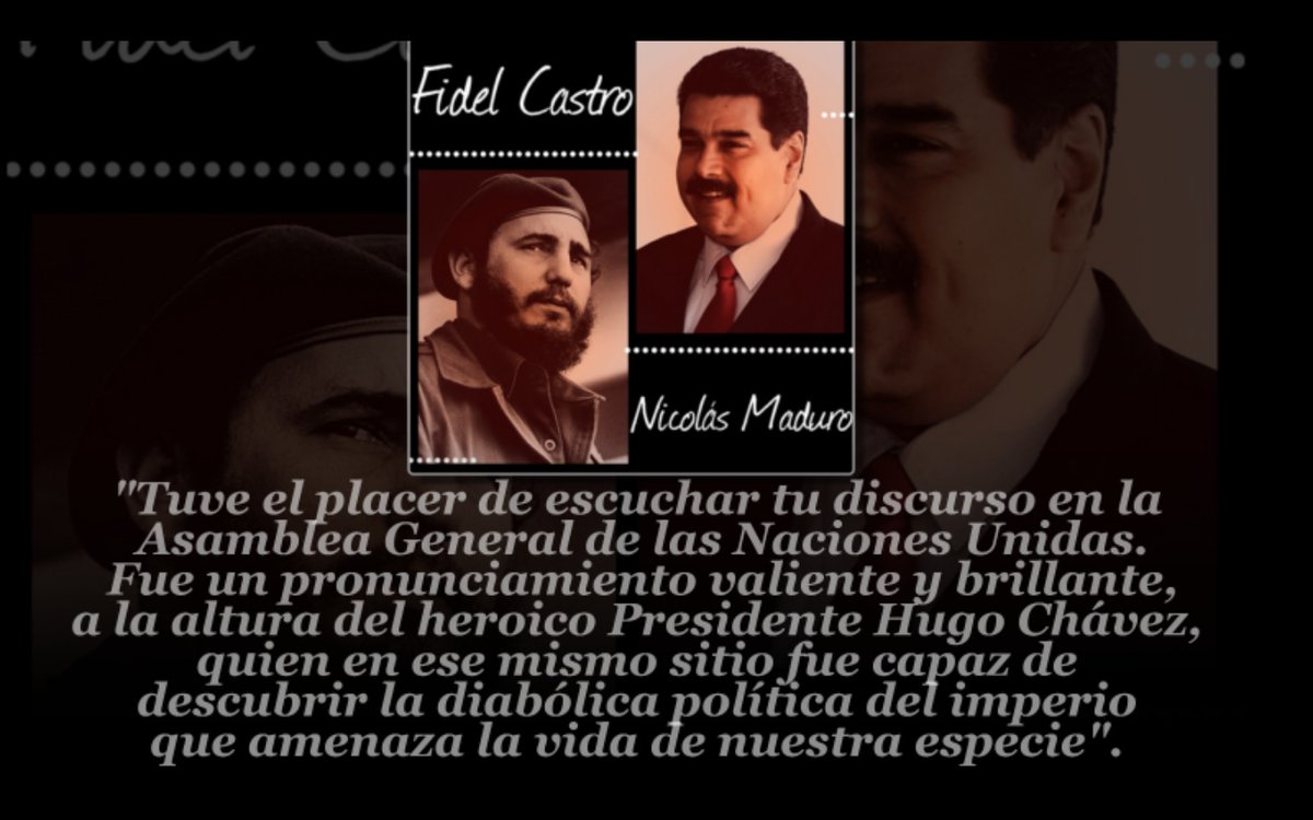 📅24 de septiembre de 2014 ✍️#FidelCastro: "Tuve el placer de escuchar tu discurso en la Asamblea General de las Naciones Unidas. Fue un pronunciamiento valiente y brillante, a la altura del heroico Presidente Hugo Chávez".

bit.ly/2hqSsVY
#100AñosConFidel #Revolución