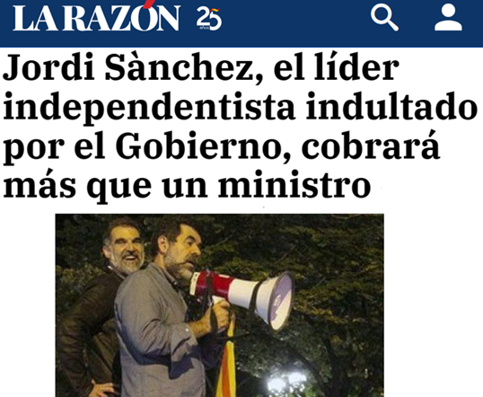 Uno de los mayores golpistas, el que se puso encima de los coches destrozados de la Guardia Civil.

Tras ser indultado por el gobierno del PSOE, lo han enchufado de alto cargo, cobrando casi 100.000 euros a costa de todos los españoles.

No tienen vergüenza.