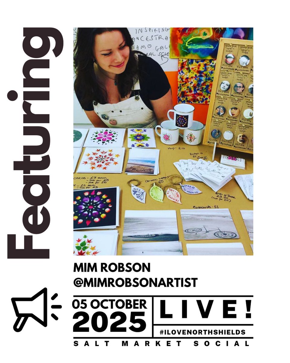 ✨ Stallholder Spotlight – I Love North Shields LIVE ✨
Say hello to Mim Robson @mimrobsonartist
 📅 Sunday 5 October
📍 Salt Market Social
🎟️ Free entry – link in bio