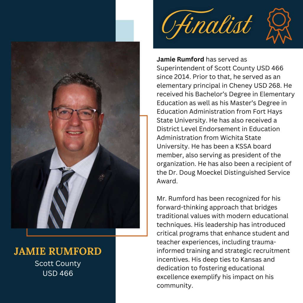 KSSA is excited to announce the 3 finalists for the 202​6 KS Superintendent of the Year. Congrats to ​D​r. Jessica Dain, Dr. Reginald Eggleston, and Jamie Rumford!  #edleadershipmatters #KSSA