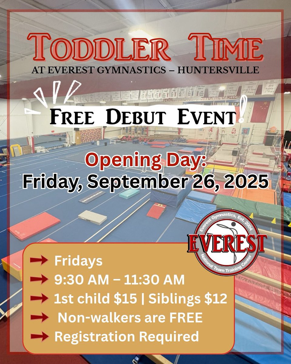 EverestGym's tweet photo. 👶✨ Toddler Time is coming to Everest Gymnastics – Huntersville! https://t.co/ULeo3NYcaf