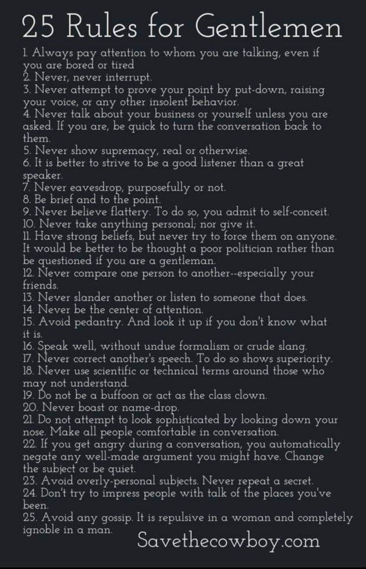 tipsformenx's tweet image. 25 Rules for Gentlemen