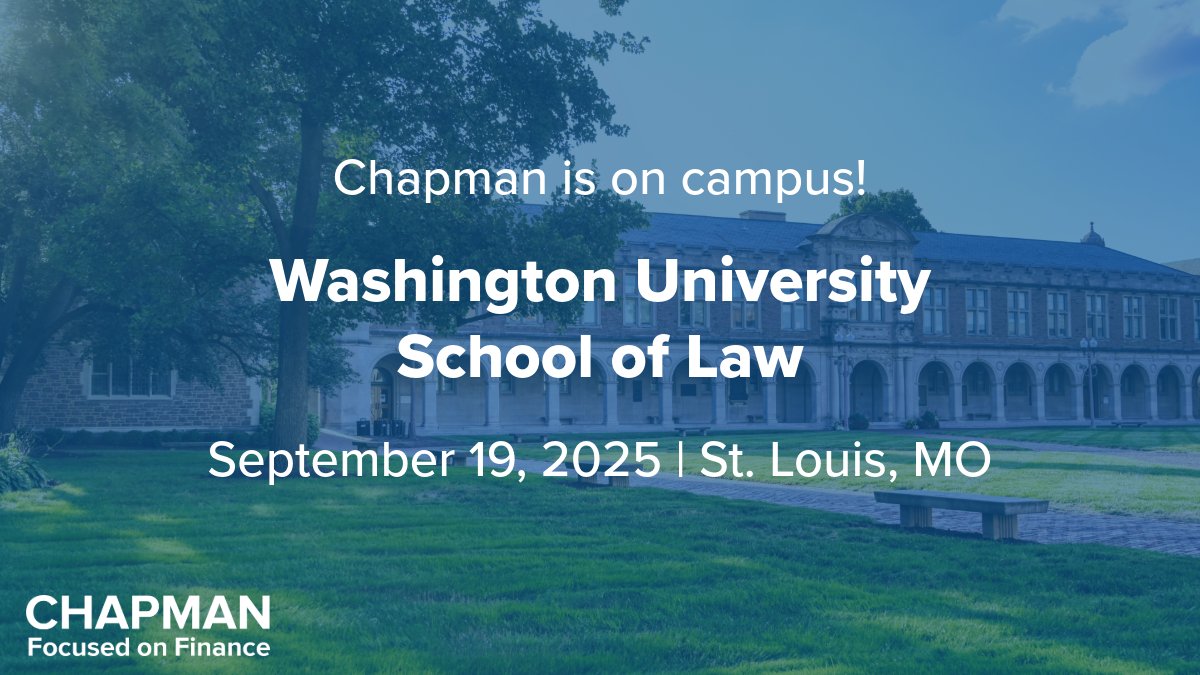 Chapman's Scott Elsworth, Keerthi Boru, Shayna Swanson, Noah Mayo, and Laura Frymire will be attending @wustl's 1L Employer Networking Reception this afternoon. Connect with them to learn more about an exciting career in finance law!